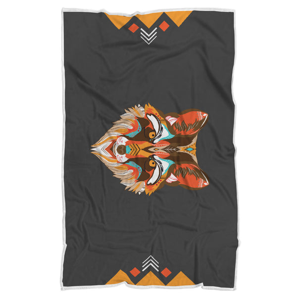 Ethnic Wolf Sherpa Blanket
