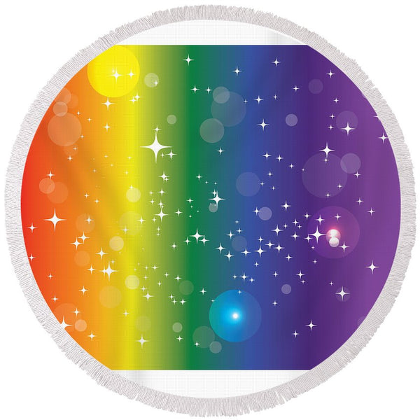 Rainbow Pride With Sparkles - Round Beach Towel